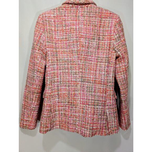 Aqua Pink Gold Tweed Double Breasted Blazer Jacket Size XS - Picture 3 of 9